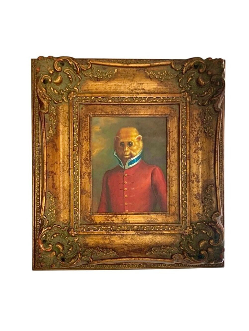 Monkey Painting Adorable Portrait Oil on Canvas Vintage Whimsical Decor Art
